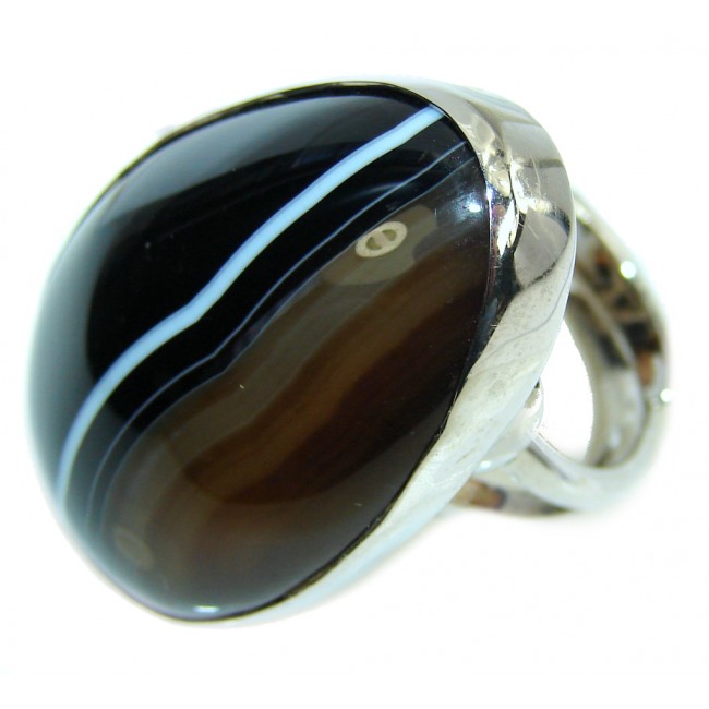 Big! Excellent Brown Botswana Agate Sterling Silver Ring s. 7 - adjustable