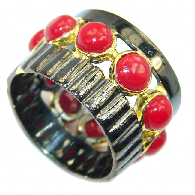Just Perfect Red Fossilized Coral, Gold Plated, Rhodium Plated Sterling Silver ring / Band s. 8