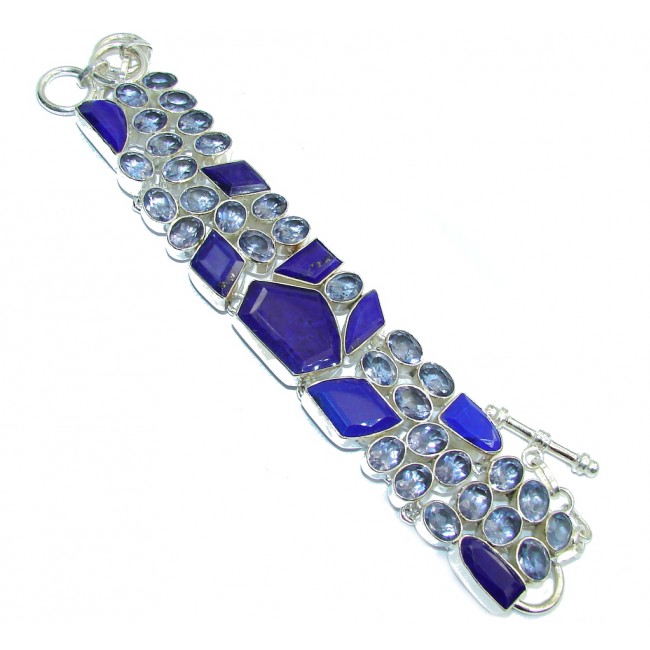 Piece Of The Sky Blue Lapis Lazuli & Created Tanzanite Streling Silver Bracelet