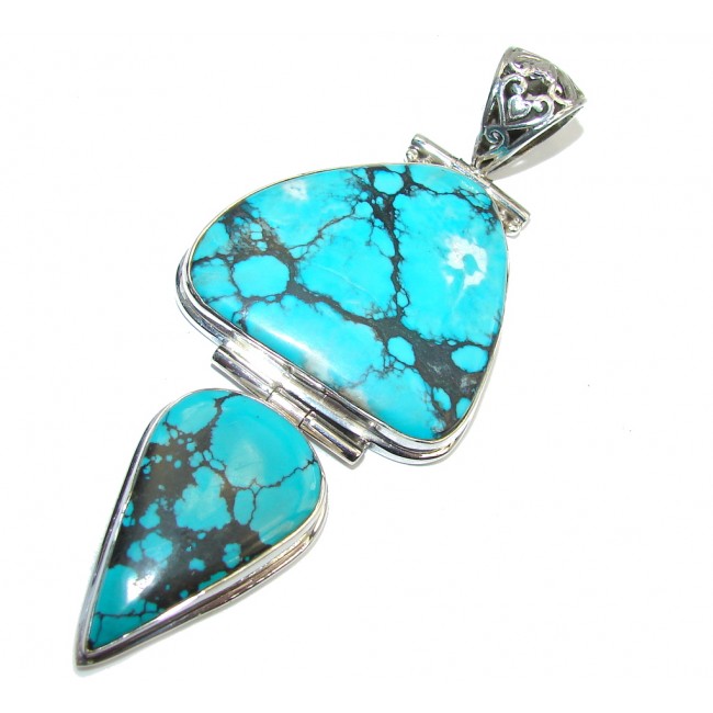 Large! Electric Blue Ithaca Pearl Turquoise With Pyrite Matrix Sterling Silver Pendant