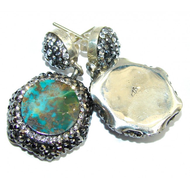 Victorian Style Green Turquoise & White Topaz Sterling Silver earrings