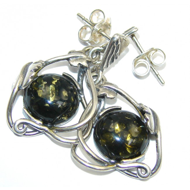 Secret Green Polish Baltic Amber Sterling Silver earrings