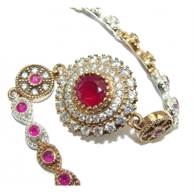 Victorian Style! Pink Ruby & White Topaz Sterling Silver Bracelet