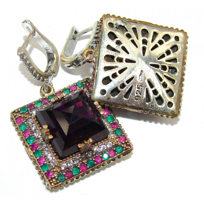 Victorian Style Dark Purple Amethyst Sterling Silver earrings