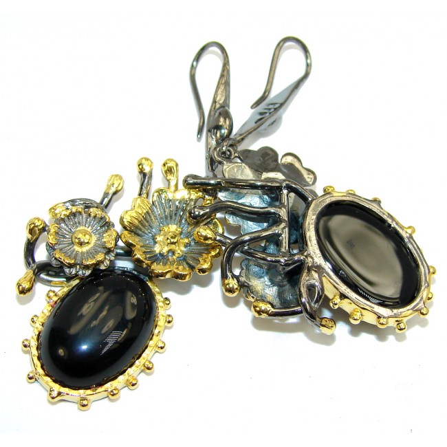 Exclusive Black Spinel, Gold Plated, Rhodium Plated Sterling Silver earrings / Long