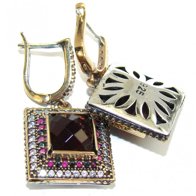 Victorian Style Ruby Quartz & White Topaz Sterling Silver earrings