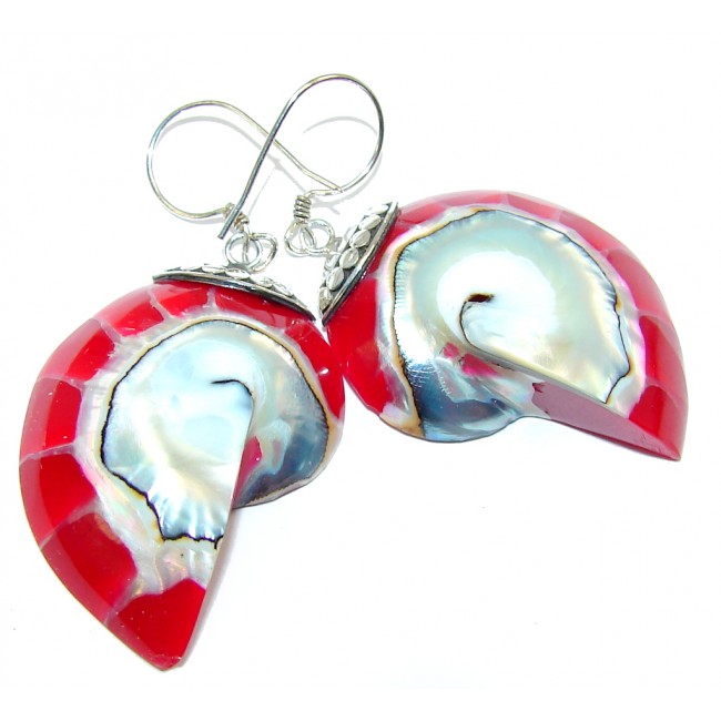 Lovely Red Ocean Shell Sterling Silver earrings