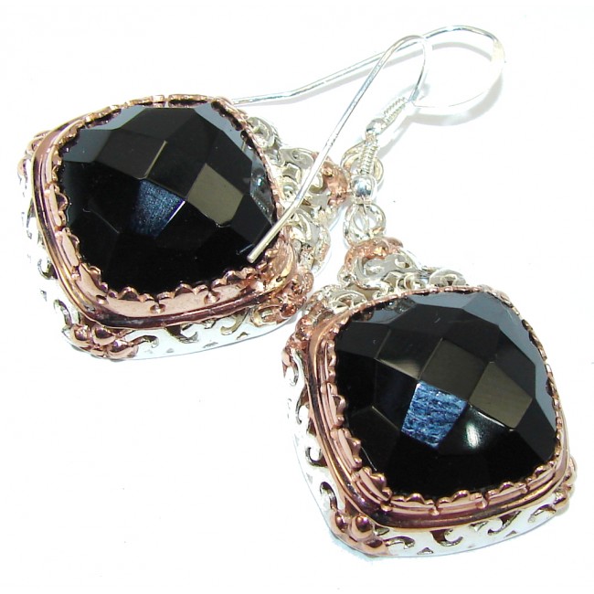 Just Perfect Black Onyx, Two Tones Sterling Silver earrings