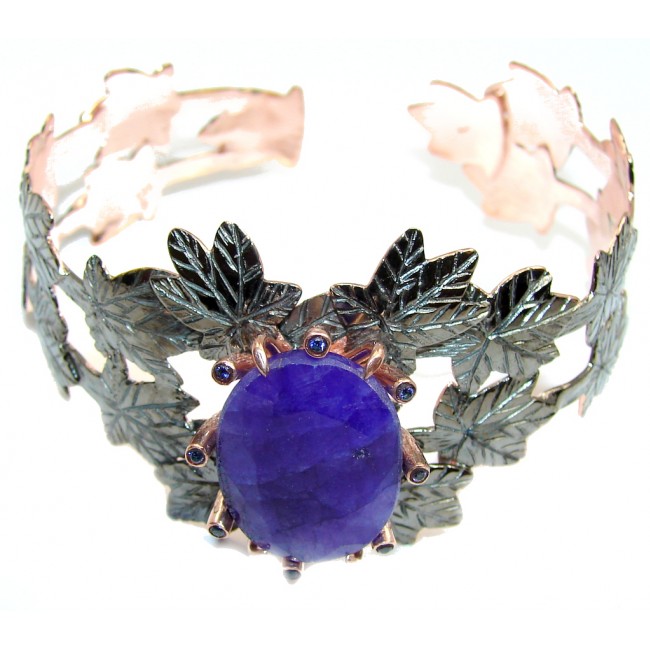 Stunning AAA Blue Sapphire, Rose Gold PLated, Rhodium Plated Sterling Silver Bracelet / Cuff