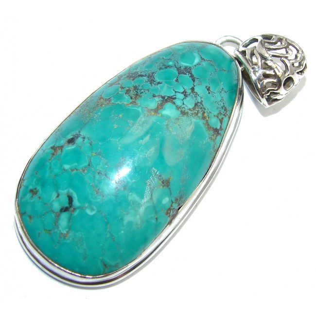 Horse Water Wave Green Turquoise Sterling Silver Pendant