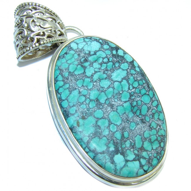 Green Spider Web Turquoise Sterling Silver Pendant