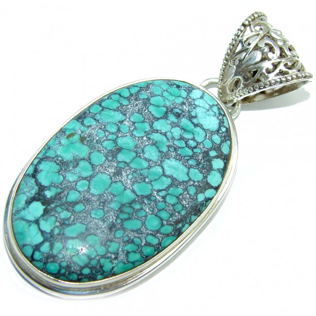 Green Spider Web Turquoise Sterling Silver Pendant