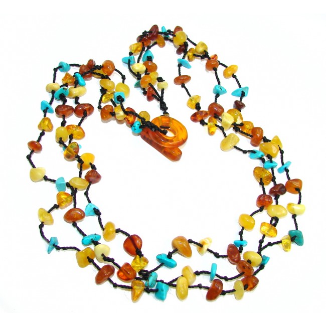 Natural AAA Baltic Amber & Slepping Beauty Turquoise Necklace