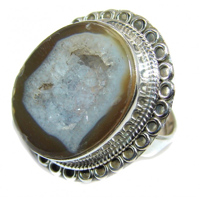Classic Gray Agate Druzy Sterling Silver Ring s. 6