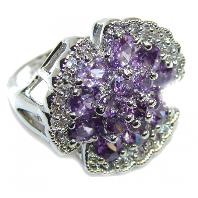 Beautiful Purple Amethyst & White Topaz Sterling Silver ring s. 6 1/4