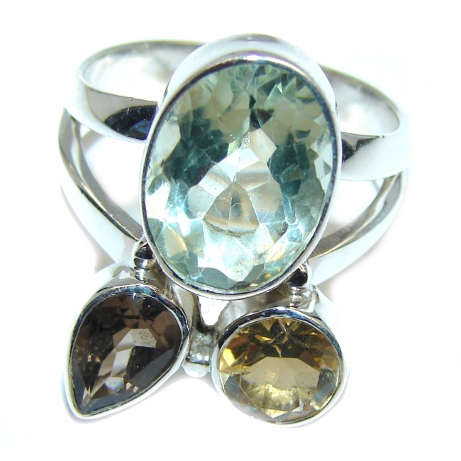 Delicate AAA Light Green Amethyst Sterling Silver Ring s. 9