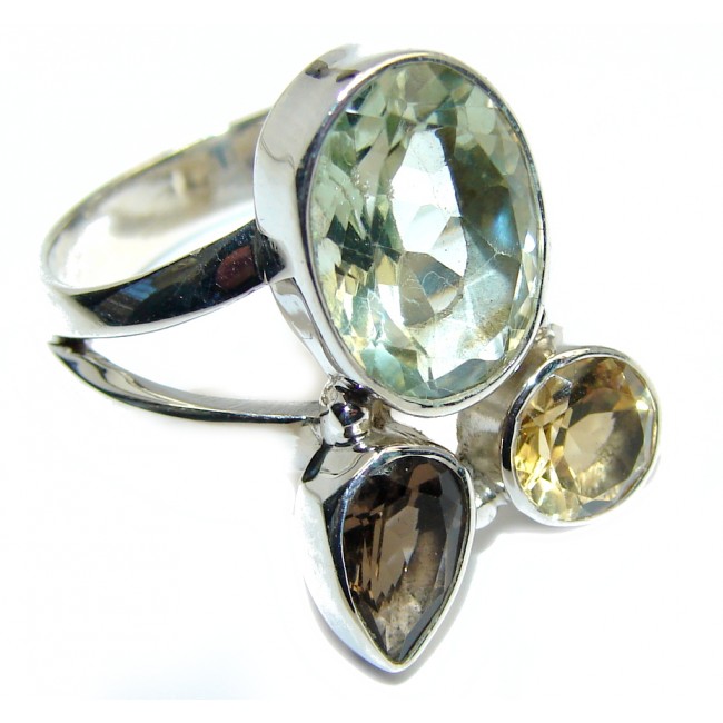 Delicate AAA Light Green Amethyst Sterling Silver Ring s. 9