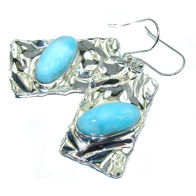 Caribbean Beauty AAA Blue Larimar Hammered Sterling Silver earrings