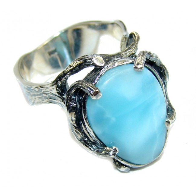 Perfect AAA Blue Larimar Oxidized Sterling Silver Ring s. 8