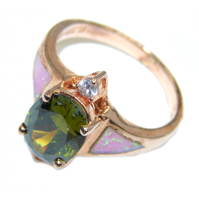 Genuine AAA Cubic Zirconia & Pink Fire Opal Sterling Silver Ring s. 8 1/2