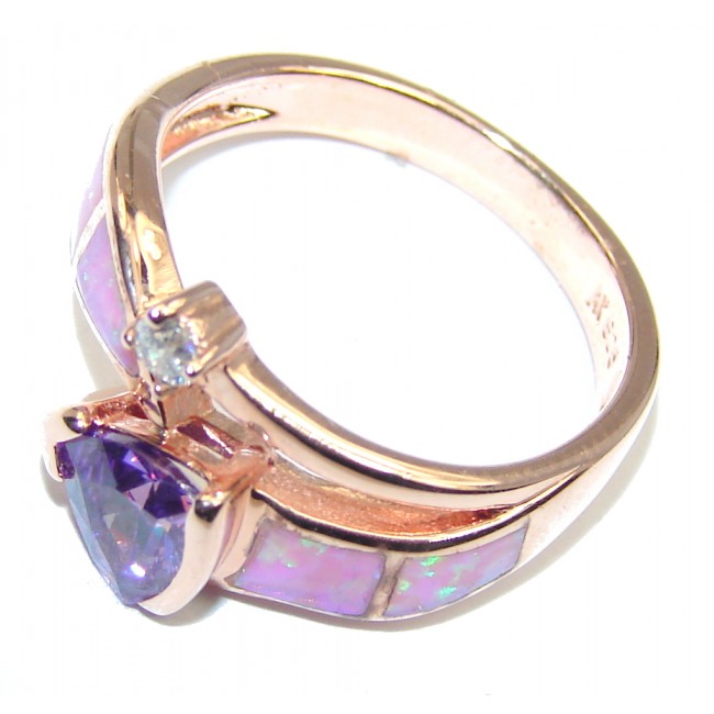 Summer Beauty AAA Cubic Zirconia & Pink Fire Opal Sterling Silver Ring s. 7