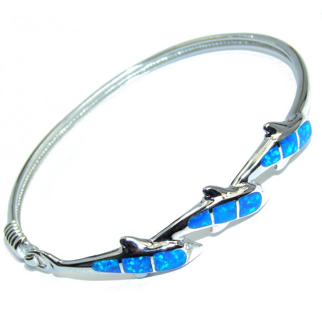 Amazing Dolphin Group Blue AAA Fire Opal Sterling Silver Bracelet