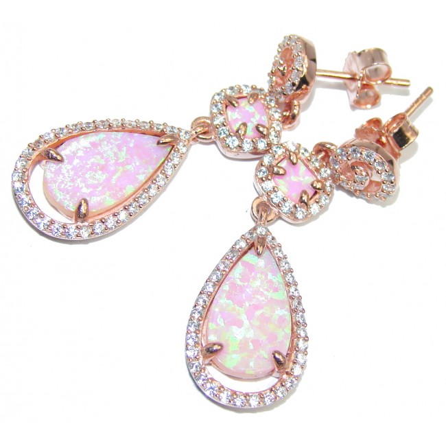 Very Elegant AAA Pink Fire Opal & White Topaz, Rose Gold Plated Sterling Silver earrings