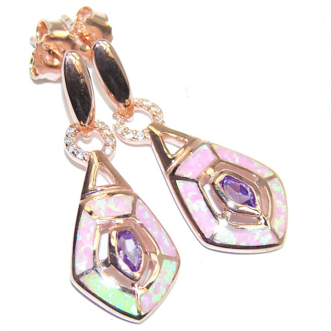 Genuine AAA Cubic Zirconia & Pink Fire Opal & White Topaz, Rose Gold Plated Sterling Silver earrings
