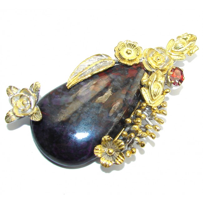 AAA Fancy Bloodstone, Gold Plated, Rhodium Plated Sterling Silver pendant