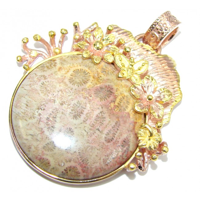Stunning Brown Fossilized Coral, Rose Gold Plated Sterling Silver pendant