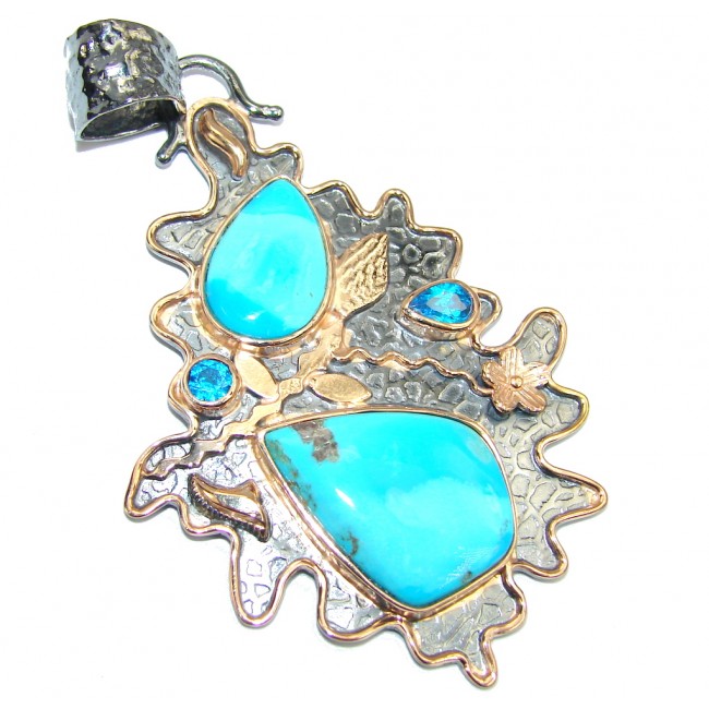 Sleeping Beauty Blue Turquoise, Rose Plated, Rhodium Plated Sterling Silver Pendant