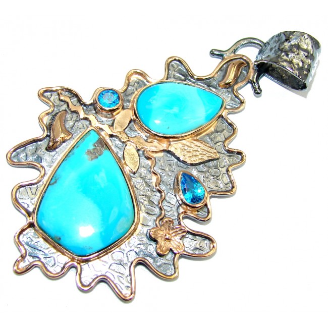 Sleeping Beauty Blue Turquoise, Rose Plated, Rhodium Plated Sterling Silver Pendant
