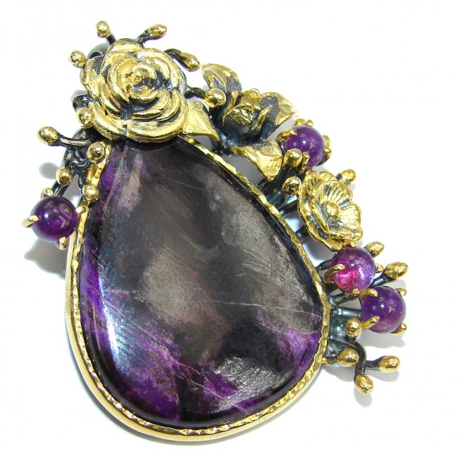 Awesome Color Of Purple Sugalite,Gold & Rhodium Plated Sterling Silver Pendant