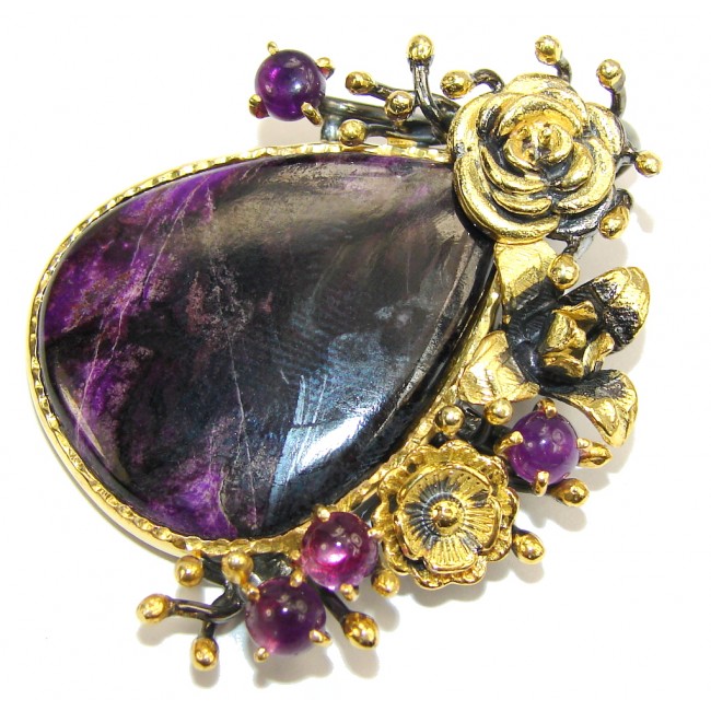 Awesome Color Of Purple Sugalite,Gold & Rhodium Plated Sterling Silver Pendant