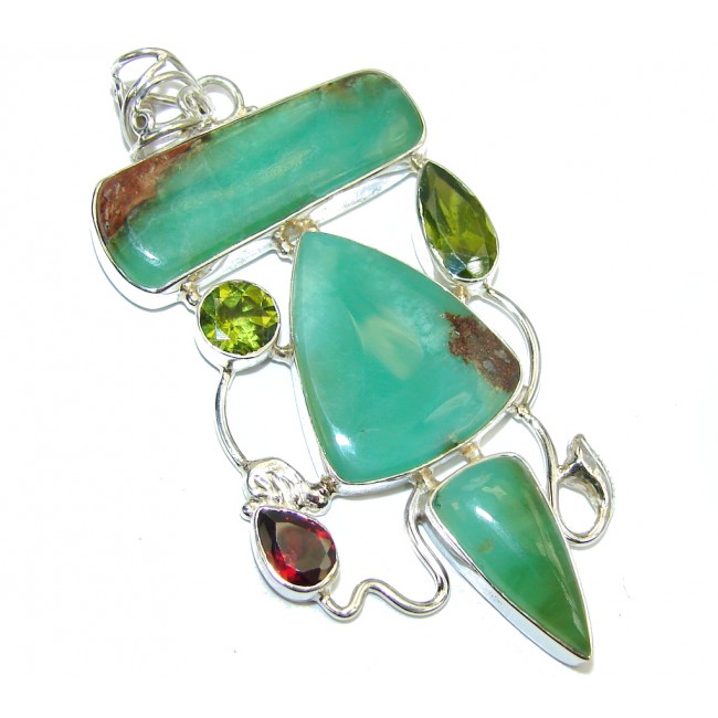 Amazing Green Chrysophrase Sterling Silver Pendant