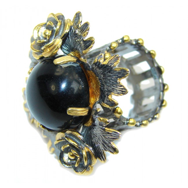 Big! Amazing AAA Black Onyx, Gold Plated, Rhodium Plated Sterling Silver ring s. 7