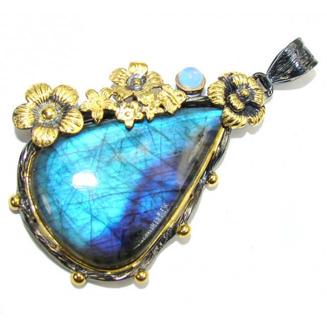 Shimmering AAA Fire Labradorite Gold plated Sterling Silver Pendant