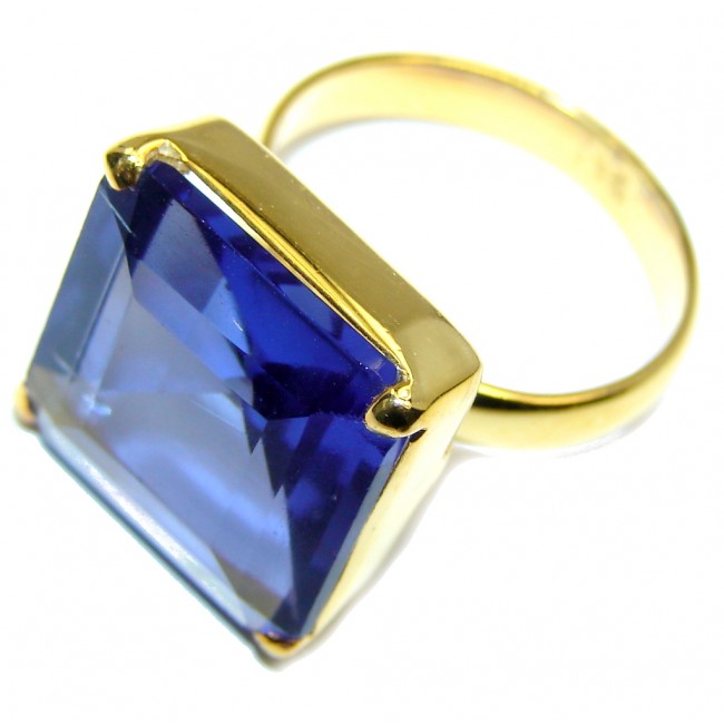 Delicate created Sapphire Gold Plated Sterling Silver ring s. 7