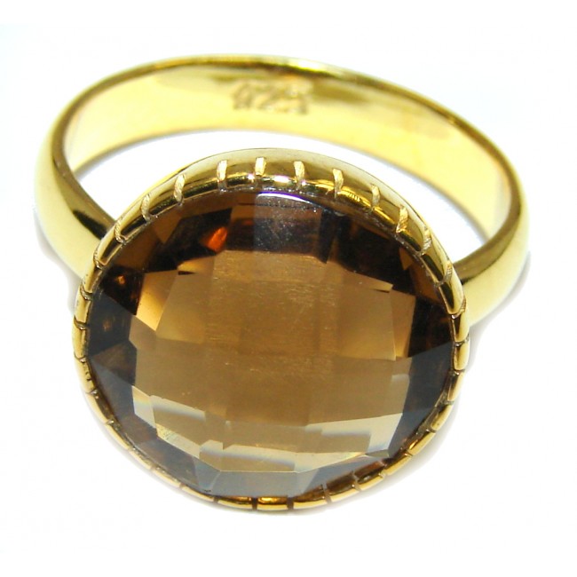 Delicate Champagne Quartz Gold Plated Sterling Silver ring s. 7