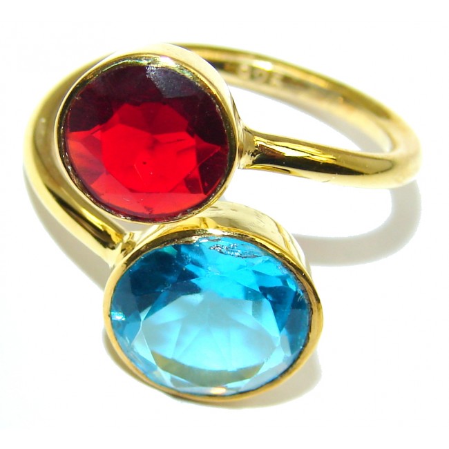 Delicate Multicolored Quartz Gold Plated Sterling Silver ring s. 6 1/2