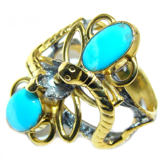 Sleeping Beauty Blue Turquoise, Rose Gold Plated, Rhodium Plated Sterling Silver Ring s. 7