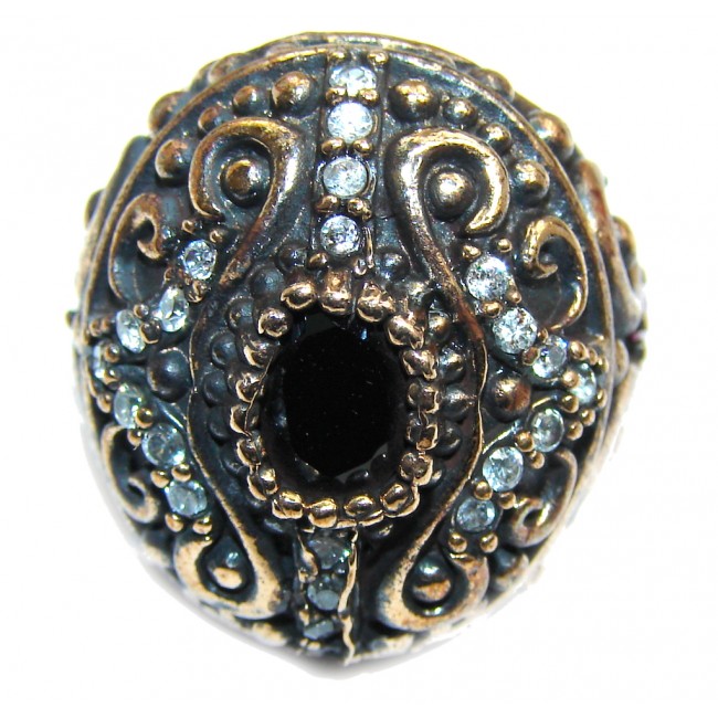 Victorian Style Onyx White Topaz Sterling Silver ring; s. 6 1/4