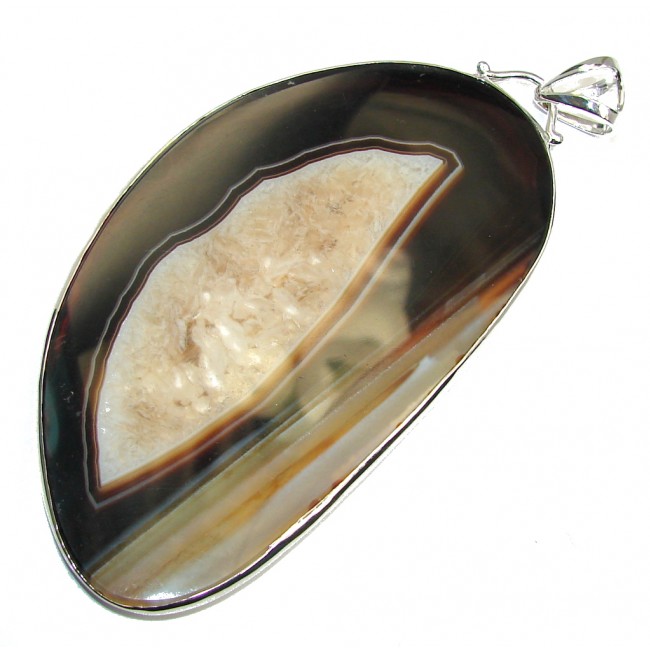 Huge! Fashion Brown Agate Sterling Silver Pendant