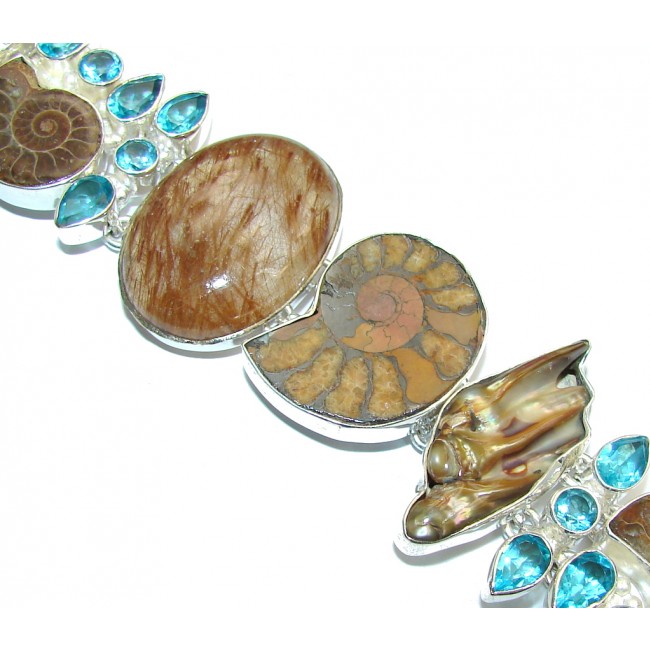 Beautiful Natural Fossilized Ammonite Fossil Sterling Silver Bracelet