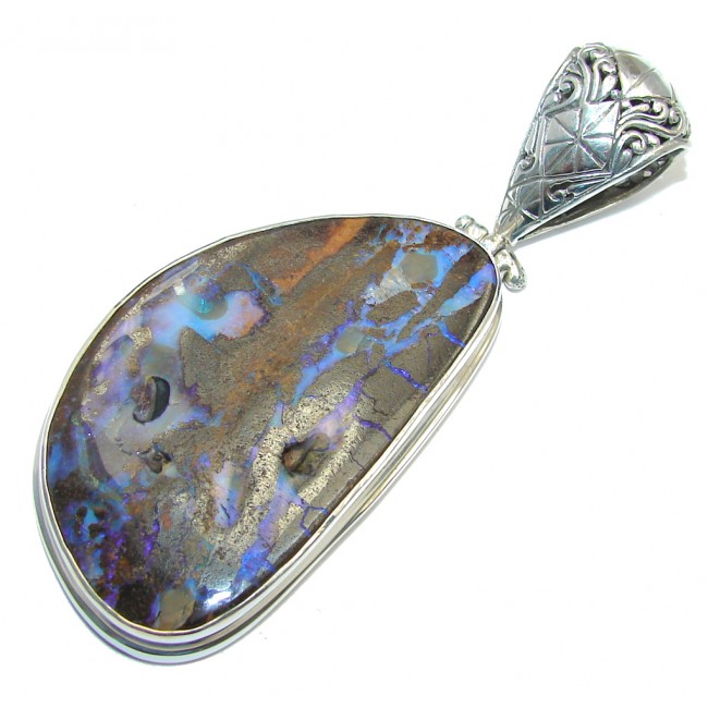 Beautiful Huge AAA+ Australian Boulder Opal Sterling Silver Pendant