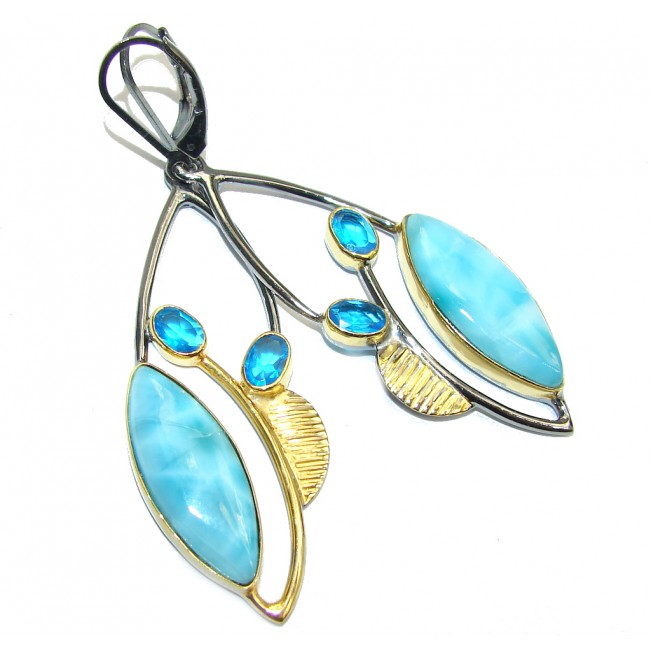 Simple and Beautiful AAA Blue Larimar Gold Rhodium over Sterling Silver earrings