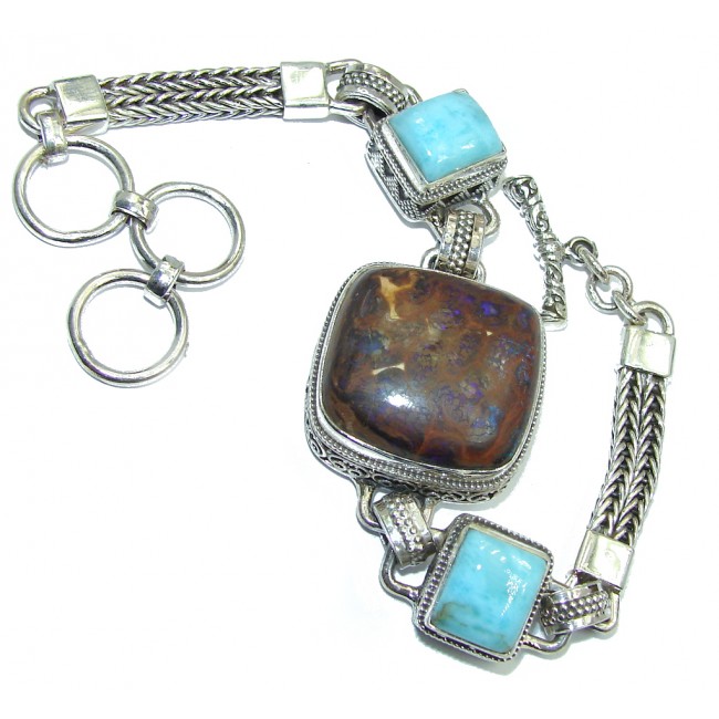 Solid Blue Boulder Opal Sterling Silver Bracelet