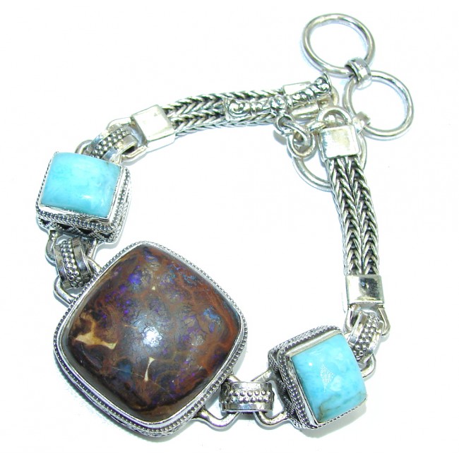 Solid Blue Boulder Opal Sterling Silver Bracelet