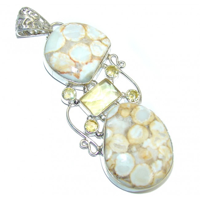 Classic Beauty Montana Agate & Cubic Zironia Sterling Silver Pendant