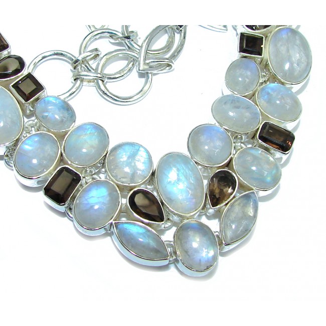 AAA quality White Fire Moonstone & Smoky Topaz Sterling Silver necklace